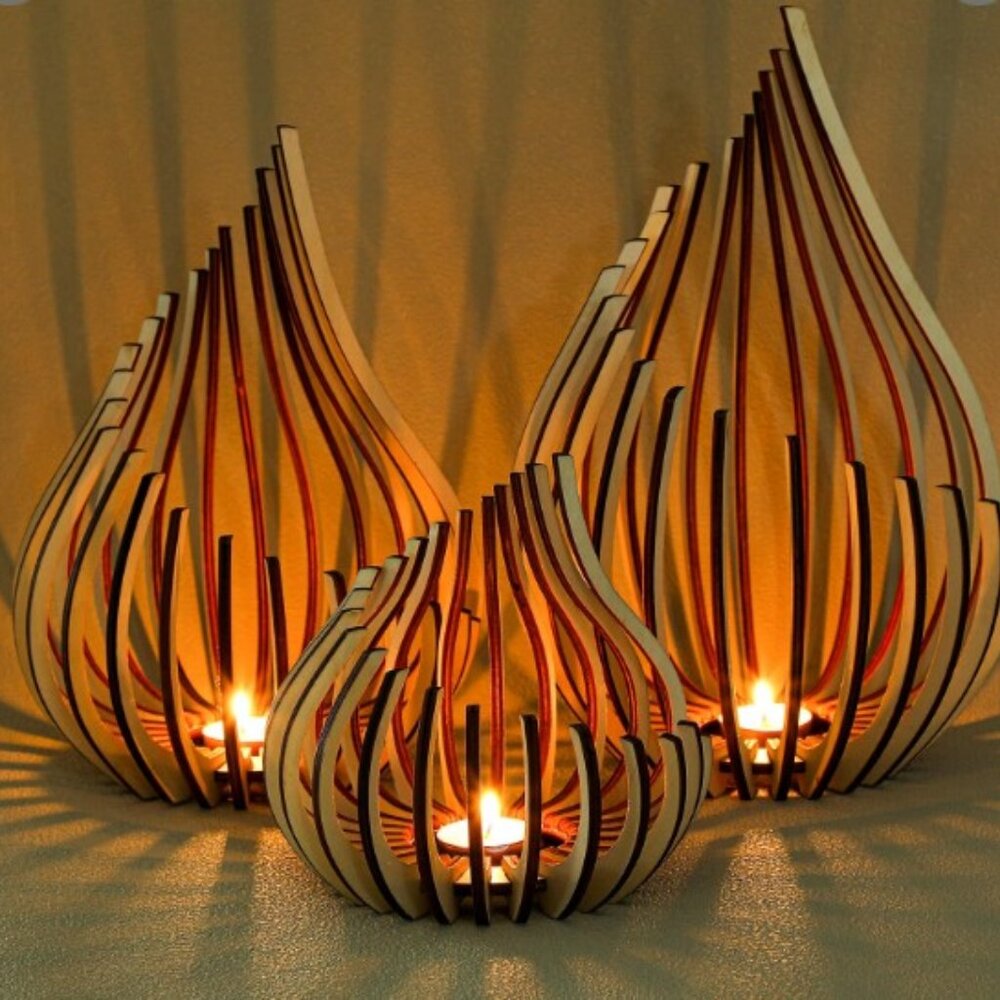 3 Pack Wooden Tealight Candle Holder